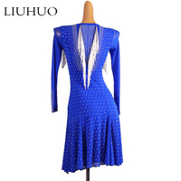 LUHUO Mode supérieure Robe de patinage de danse latine sans manches Jupe Rumba Costume de scène une pièce Bleu