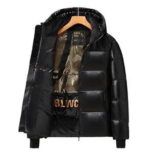 Giacca Bomber Corta con Cappuccio in Piumino Nero e Oro, Streetwear con Zip Unisex, Cappotto Invernale Imbottito e Caldo per Uomo e Coppia, per Esterno - Product Image 5