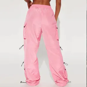 Logo personnalisé 100% Pantalon ample en polyester Pantalon de parachute cargo pour femmes