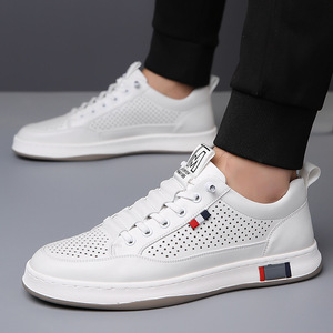 รองเท้าผ้าใบหนังสีขาวลำลองสำหรับผู้ชาย ระบายอากาศได้ดี พื้นยางเตี้ย ผลิตที่เวินโจว - Product Image 3