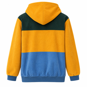 Sweat à capuche en velours côtelé color block pour homme, style décontracté oversize, patchwork, pull à capuche, style automne, 100% coton, 350 g/m² - Product Image 4