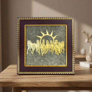Marco de Fotos Cuadrado de Cristal de Pirita con Grabado Láser del Dios Sol Surya y su Carruaje de 7 Caballos, Decoración Religiosa para el Hogar - Product Image 3