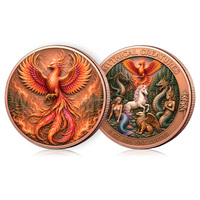 Koin Tembaga Murni 5oz dengan Relief 3D Makhluk Fantasi Mitologis: Putri Duyung, Phoenix Api, Naga Barat, Griffin, dan Naga - Koin Koleksi