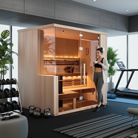 Ruang Sauna Dalam Ruangan Mewah untuk 2 Orang Merah Tradisional Hibrida Spektrum Penuh Low Emf Far Infrared Sauna Medis Bersertifikasi CE