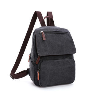 Wholesale Unisex <strong>Black</strong> <strong>Small</strong> Canvas <strong>Backpack</strong> with Zipper Closure Waterproof Moto &amp; Biker Style Below 20L Capacity for Men Women - Product Image 1