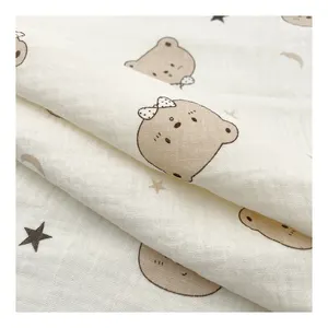 Wholesale Cotton double gauze crepe cartoon printed fabric blanket children's clothing home pajamas fabric