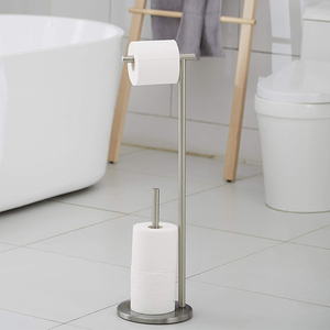 Rollo de papel higiénico de acero inoxidable SUS304, soporte de pie para suelo, <span class=keywords><strong>sin</strong></span> perforación, con estante para teléfono y soporte de almacenamiento gratis - Product Image 3