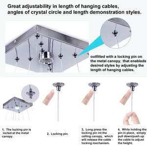 モダンな3リングスクエアクリスタルLEDリニアペンダントライト、調節可能なアイランドシャンデリア、キッチン、家庭、ホテル、レストラン用、AC電源 - Product Image 6