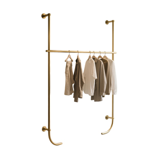 Présentoir mural haut de gamme en acier inoxydable doré et titane pour magasin de vêtements pour femmes - Product Image 2