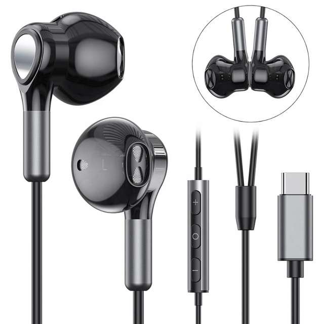 HiFi Stereo Type-C Wired Earphones In-Ear Headphones with Mic & Volume Control for Android Smartphones Laptops and Tablets