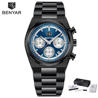 Montre-bracelet à quartz Benyar BY-5204, nouvelle tendance, bracelet en acier inoxydable, étanche, montre-bracelet de luxe pour homme, Reloj + coffret cadeau