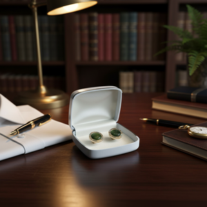 Emerald Green and Gold Framed <b>Cufflinks</b> with Gift <b>Box</b> - Product Image 3