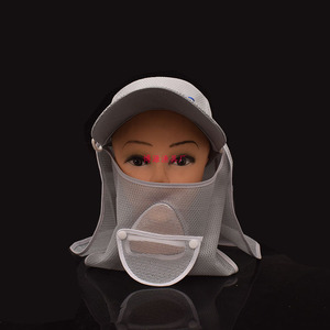 Sombrero de pesca gris para hombre con protector facial, ala curvada, protección contra mosquitos, protección solar para pesca nocturna, pesca con señuelos - Product Image 1