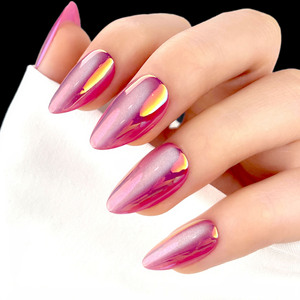 <span class=keywords><strong>Faux</strong></span> ongles populaires à presser, courts, forme amande, rose métallisé effet œil de chat chromé, amovibles - Product Image 3