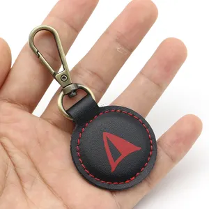 Custom Logo Metal Hook Stitching Retro Real Leather Round Magnetic Keychain Pendant Holder Keychains