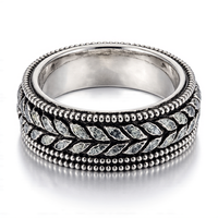 Bague en acier inoxydable avec bande en corde tressée finition argent vieilli, large, vintage, pour homme et femme, vente en gros, bijoux personnalisés, fabrication sur mesure