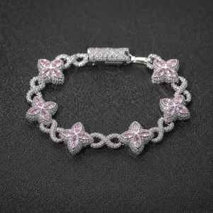 สร้อยข้อมือเงินชุบลายใบโคลเวอร์สี่แฉกหลากสีสไตล์ฮิปฮอปขนาด 8 มม. ประดับเพชรซิร์คอน สำหรับผู้หญิง เหมาะสำหรับเป็นของขวัญ - Product Image 2