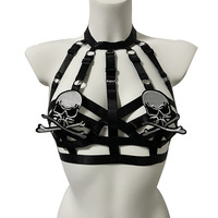 Lingerie sexy gothique pour femme, harnais de bondage élastique, soutien-gorge cage, tenue de rave d'Halloween, crâne, tenue de boîte de nuit, danse BDSM, soutien-gorge chaud