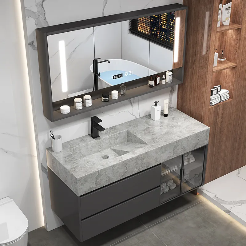 Modern Wall Mounted Floating Shower Cabinet Bathroom Vanity Sets With Smart Mirror Cabinet
