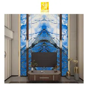 Modern tasarım TV arka plan DUVAR KAROLARI mavi mermer özelleştirilmiş mermer döşeme
