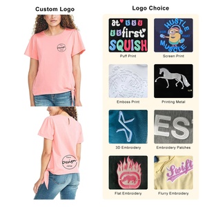 JL1108D all'ingrosso su ordinazione delle donne della ginnastica della cravatta di pizzo T-shirt di allenamento del Fitness T-shirt tagliata fuori della cravatta fino all'orlo del cotone di bambù T-shirt delle donne - Product Image 2