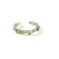 Bracelet manchette ouverte ajustable en pierres naturelles plaqué or, avec fil enroulé à la main, pour femme