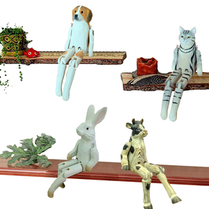 Decoración de Animales de Madera Artesanal, Figura de Madera Tallada para Estante, Animales de Granja Articulados, Vaca, Perro, Conejo, Gato - Product Image 1