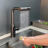 Grifo de Cocina Universal con Pantalla Digital Inteligente, Efecto Cascada, Tres Modos de Salida de Agua, Cromado y Cerámico