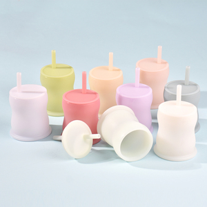 New Food Grade Silicone <b>Cup</b> With Straw Cap <b>Reusable</b> Drinkware For Travel Unisex Minimalist Design Solid Color Set - Product Image 3