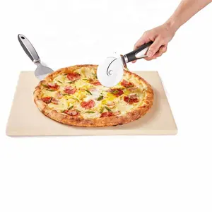 Cordierite Pizza taşı Set özelleştirilebilir ücretsiz örnek barbekü pişirme ızgara soyma ve kesici tekerlek ile fırın için Pizza taşı Pizza taşı