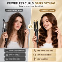 Torlin Hot Sell Negative Ions Auto Curl Hair Curler dengan Pemanasan Cepat PTC 3 Pengaturan Suhu 220 ° C Pink Curling Iron untuk Rambut Panjang