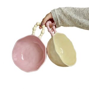 Ins Style Sugar Bean Underglaze Color Ceramic Handle <b>Microwave</b> Safe Modern Minimalism Personal Tableware Rice Noodle Soup Bowls - Product Image 5