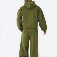 Ensemble de survêtement 2 pièces pour homme : sweat à capuche court zippé en tricot scuba 500 GSM et pantalon large – Style streetwear, logo personnalisé