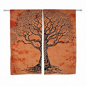 Rideaux occultants plissés en coton imprimé Mandala style bohème Tree Life à 2 panneaux, 55x85 pouces, pour la décoration intérieure - The Art - Product Image 1