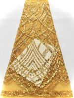 Vente flash : Tissu de dentelle brodée en maille à sequins perlés, 100 % polyester, écologique, de luxe, pour robe de mariée