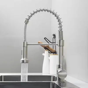 Nouveaux robinets d'eau modernes montés sur le pont brossé chaud et froid avec robinet d'évier de cuisine pulvérisateur - Product Image 3