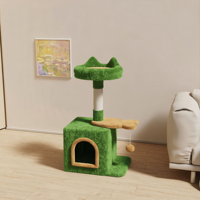 Arbre à chat en peluche mignon en gros avec niche et griffoir en sisal, emballé en carton pour chats d'intérieur