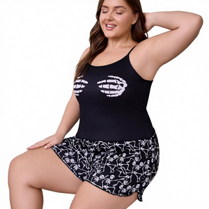 Completo <span class=keywords><strong>Pigiama</strong></span> Estivo Halloween Taglia Grande Stile Europeo-Americano con Canottiera e Pantaloncini Sexy con Stampa sul Petto per <span class=keywords><strong>Donna</strong></span> - Product Image 2