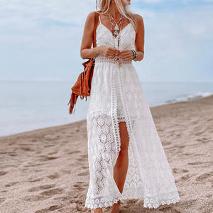 2025 verano Mujer encaje mono vestido sin mangas cuello en V ahueca hacia fuera Irregular Midi vestido Sexy elegante Casual vestidos bohemios - Product Image 1
