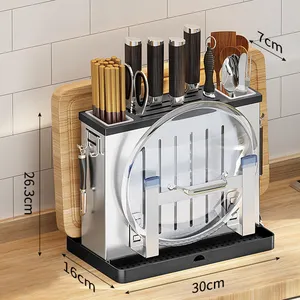 Estante multifuncional para ollas de cocina de acero inoxidable 201, estante para tablas de cortar con juego de cuchillos, Organizador