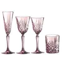 Ensemble de verres à vin rose poudré, écologiques, durables, à coupe diamant vintage, pour douche nuptiale, location pour fête de mariage romantique