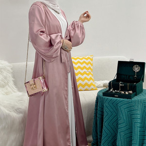 Loriya vendita calda in raso Abaya <span class=keywords><strong>abbigliamento</strong></span> islamico per ragazze turchia Dubai Abaya disegni all'ingrosso Open Plain Abaya - Product Image 3