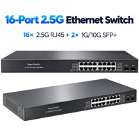 Switch Ethernet 16 Port 2.5G 16x2.5G RJ45 2x10G SFP+ Unmanaged 120Gbps 89.28Mpps untuk NAS PC Kantor Rak OEM ODM