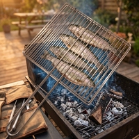 Grille de barbecue carrée pliable portable en acier inoxydable avec poignée réglable pour griller le poisson, la viande et les légumes
