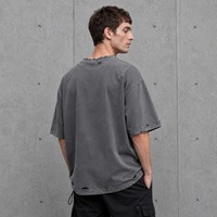 Vêtements personnalisés pour hommes : Hauts amples délavés style streetwear, multi-déchirés, bords bruts, clous métalliques, imprimé numérique – Vente en gros fabricant