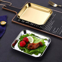 Assiette carrée en acier inoxydable 304 doré et argenté, à bords lisses, monobloc, multi-usage, durable, idéale pour les fêtes et la maison – Vente directe usine