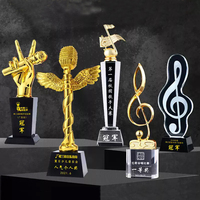 Personnalisable Résine K9 Cristal Chanteur Métal Musique Prix Voix Concours Or Hôte Note de Musique Microphone Trophée Pour Événements Musicaux