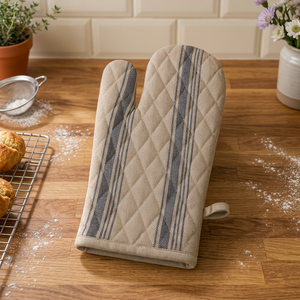 Premium Linen Quilted Oven <b>Mitten</b> with Classic Stripe Design – Heat Resistant Kitchen <b>Glove</b> for Cooking & Baking - Product Image 2
