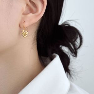 Dylam Unique Design High Jewelry Gold Plated 5A Zirconia Brushed Surface Heart Shape <b>Hook</b> <b>Earrings</b> for Women - Product Image 2