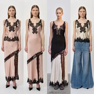 Ladies' Sweet Breathable Australian Niche French-Style Versatile V-Neck Coffee-Colored Lace Patchwork Camisole <b>Skirt</b> Set - Product Image 2